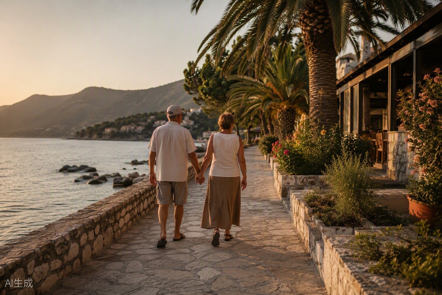 Coppia di pensionati italiani che vive in Albania sul lungomare di Saranda